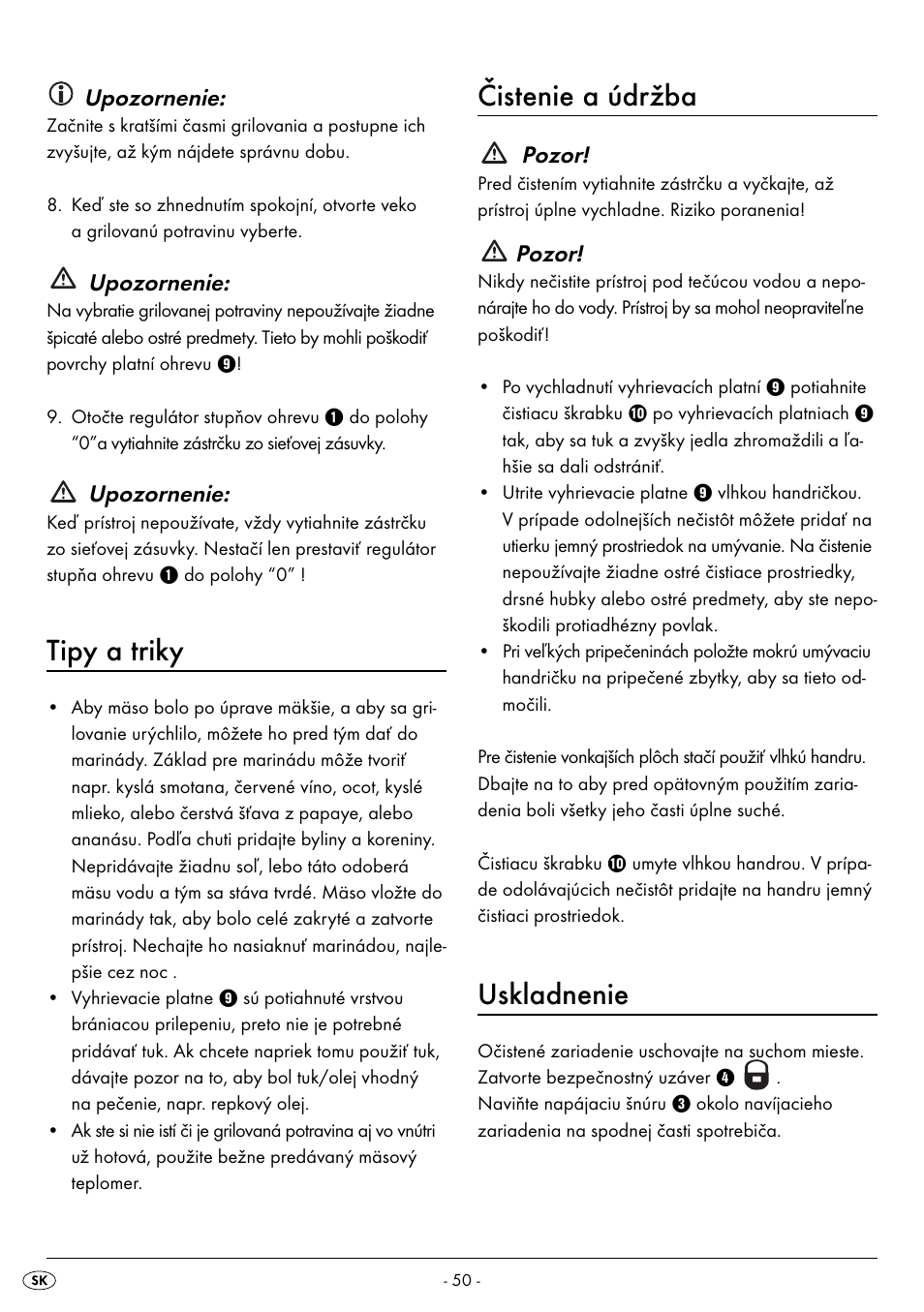 Tipy a triky, Čistenie a údržba, Uskladnenie | Upozornenie, Pozor | Silvercrest SPM 2000 A2 User Manual | Page 53 / 65