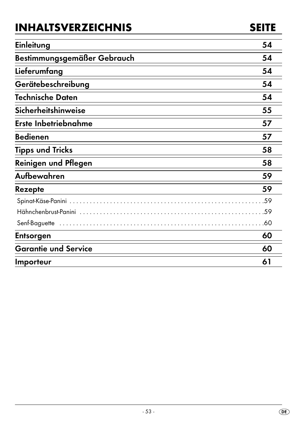 Inhaltsverzeichnis seite | Silvercrest SPM 2000 A2 User Manual | Page 56 / 65