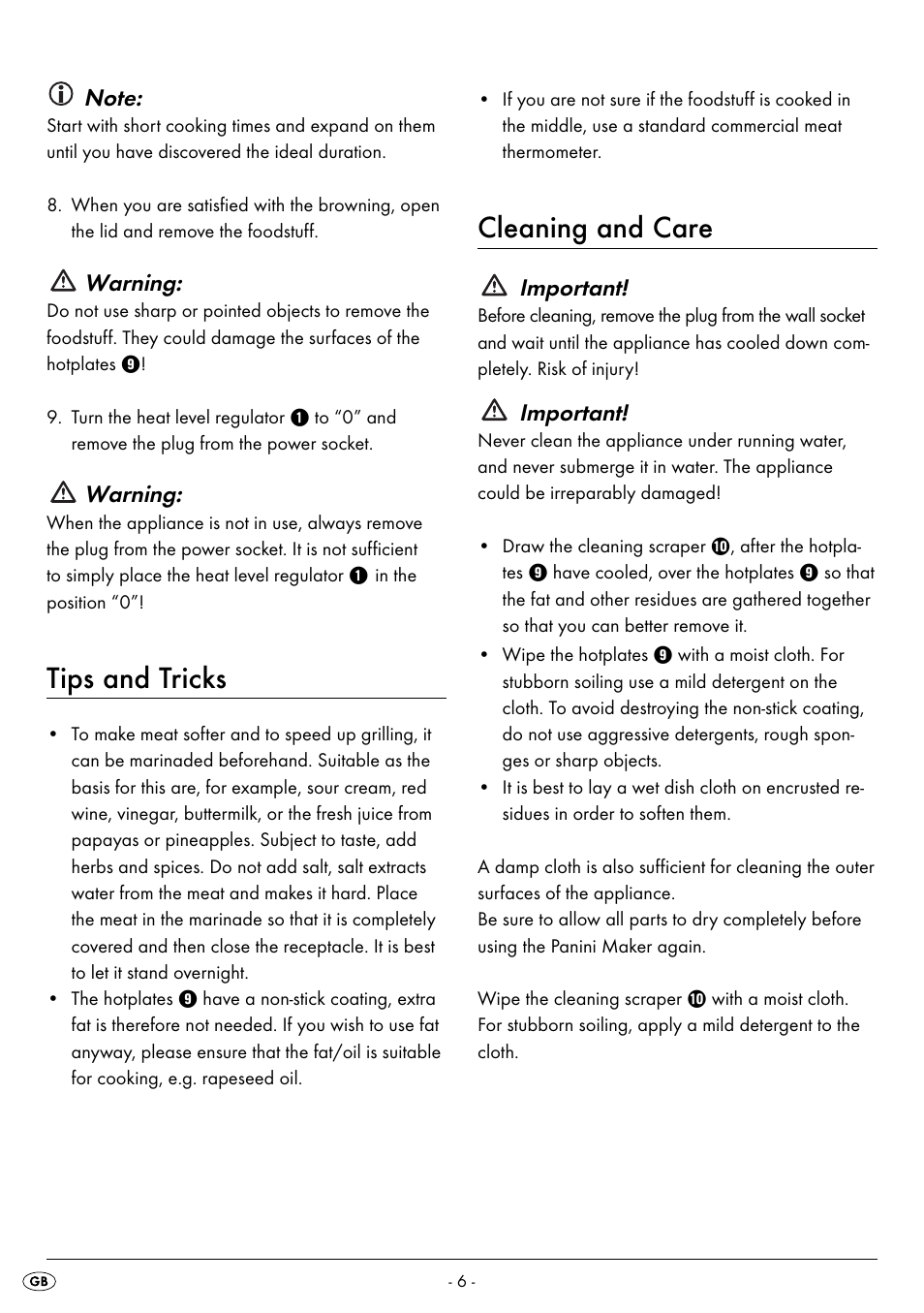 Tips and tricks, Cleaning and care, Warning | Important | Silvercrest SPM 2000 A2 User Manual | Page 9 / 65