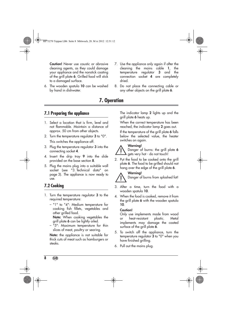 Operation, 1 preparing the appliance, 2 cooking | Silvercrest STYG 2000 A2 User Manual | Page 10 / 14