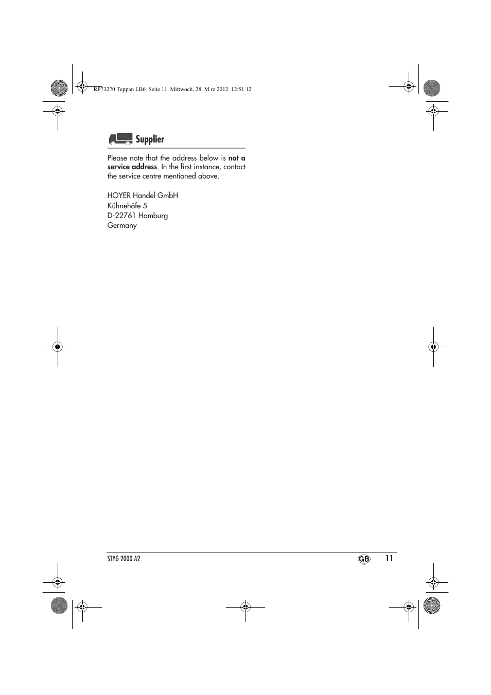 Supplier | Silvercrest STYG 2000 A2 User Manual | Page 13 / 14