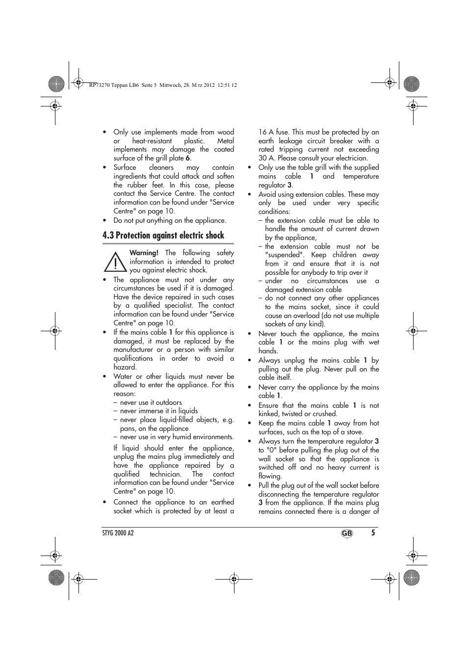 3 protection against electric shock | Silvercrest STYG 2000 A2 User Manual | Page 7 / 14