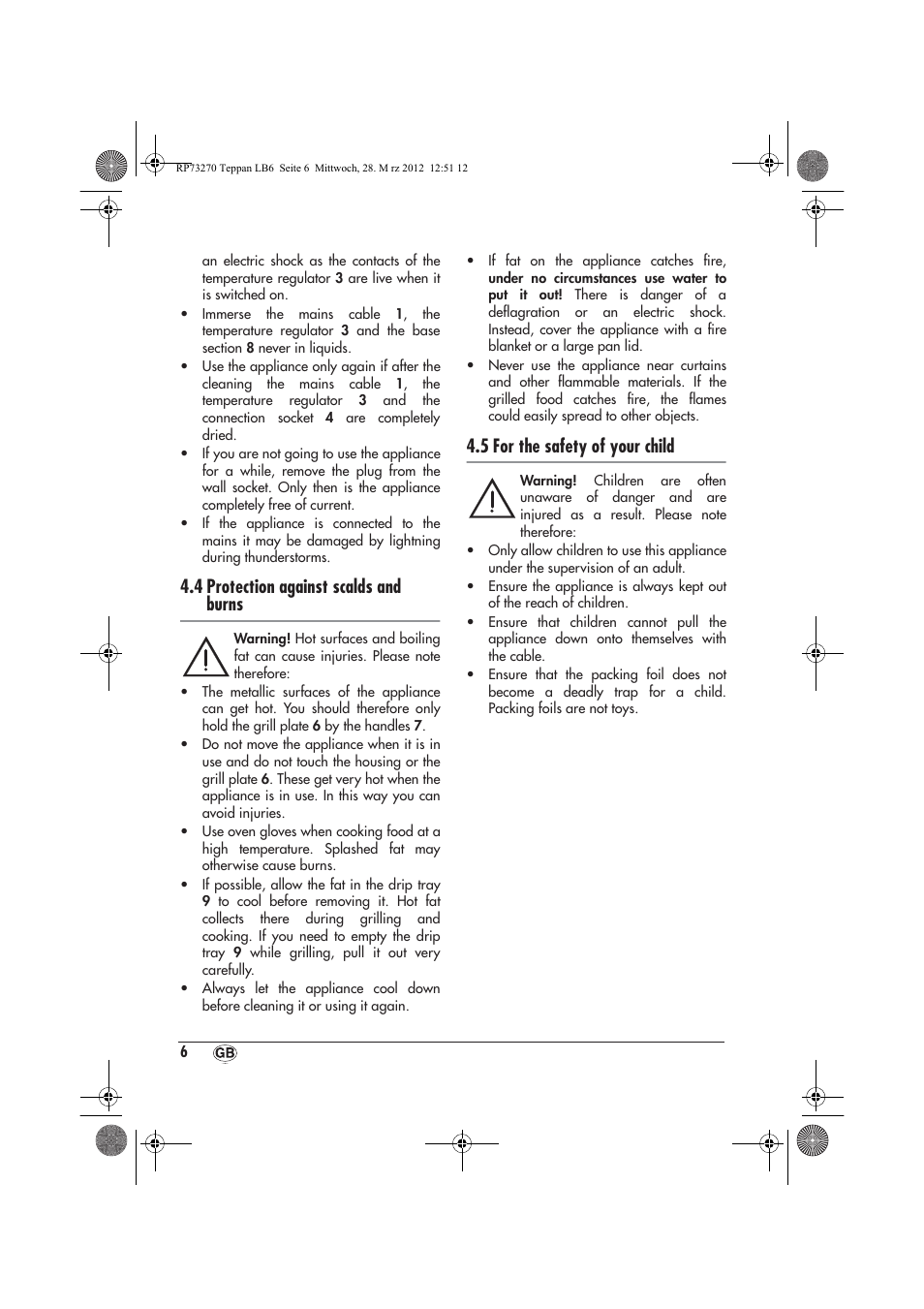 4 protection against scalds and burns, 5 for the safety of your child | Silvercrest STYG 2000 A2 User Manual | Page 8 / 14