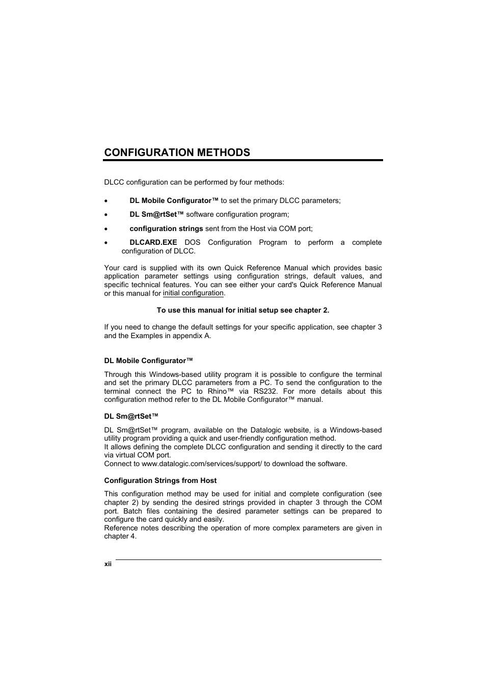 Configuration methods | Datalogic Scanning DL Cordless Card DLCC User Manual | Page 12 / 55