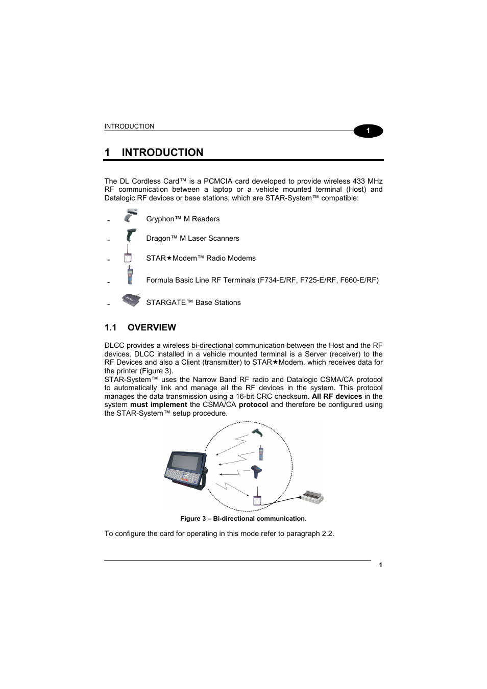 Introduction, Overview, 1 introduction | Datalogic Scanning DL Cordless Card DLCC User Manual | Page 15 / 55