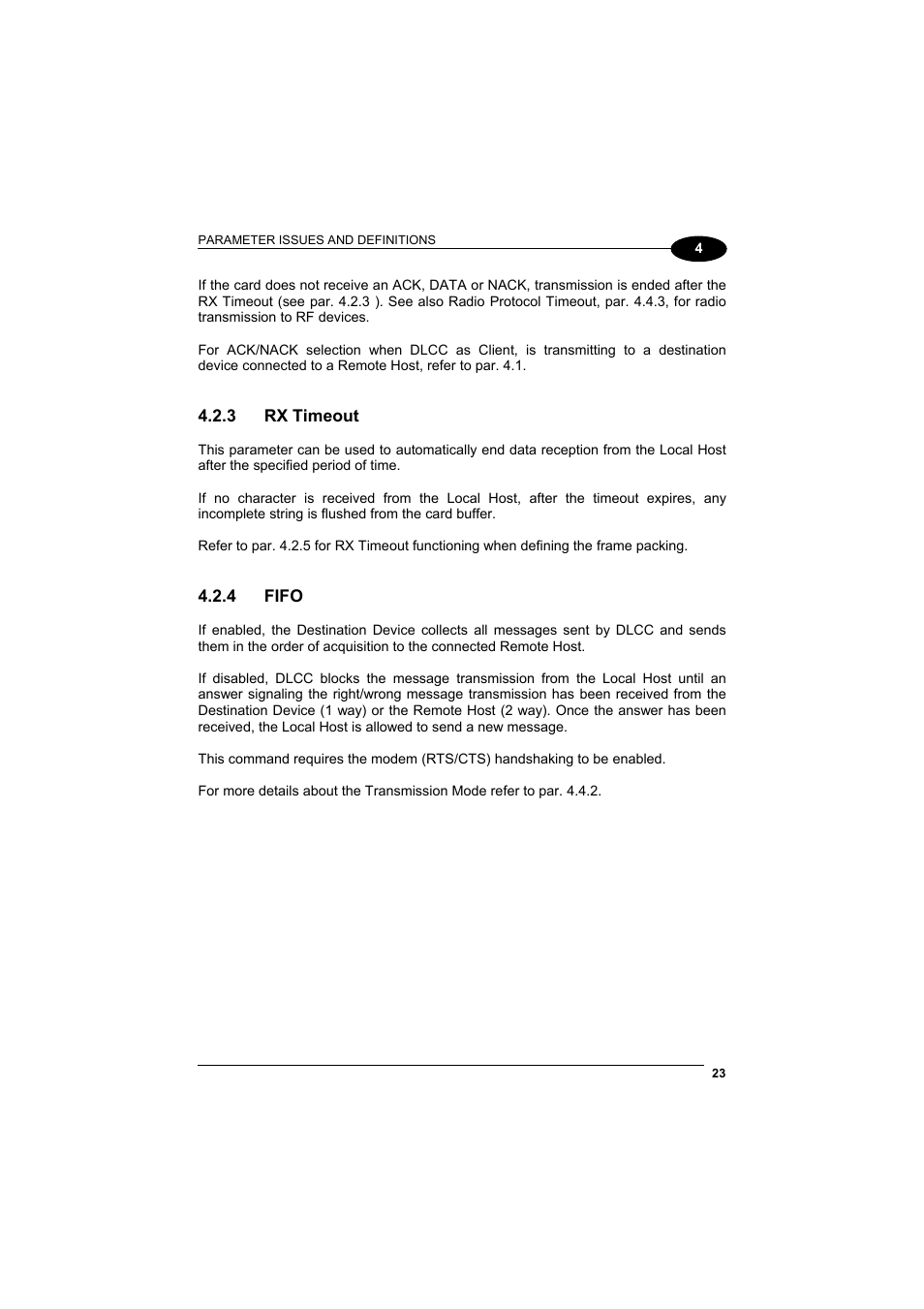 Rx timeout, Fifo, See par. 4.2.4 | See par. 4.2.3 and par. 4.2.5 | Datalogic Scanning DL Cordless Card DLCC User Manual | Page 37 / 55
