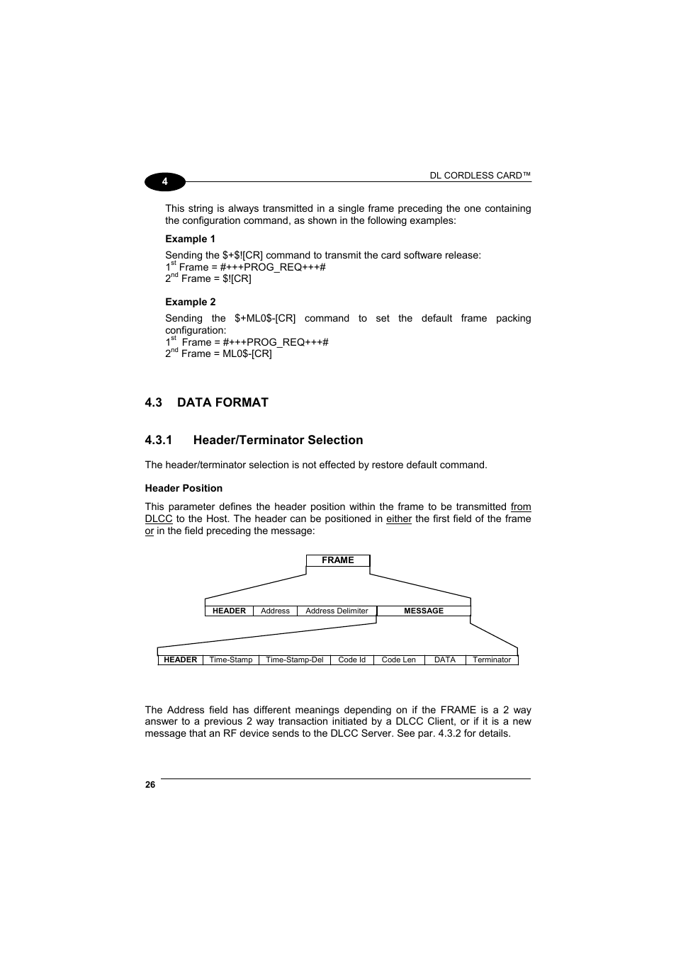 Data format, Header/terminator selection, 3 data format | 1 header/terminator selection | Datalogic Scanning DL Cordless Card DLCC User Manual | Page 40 / 55