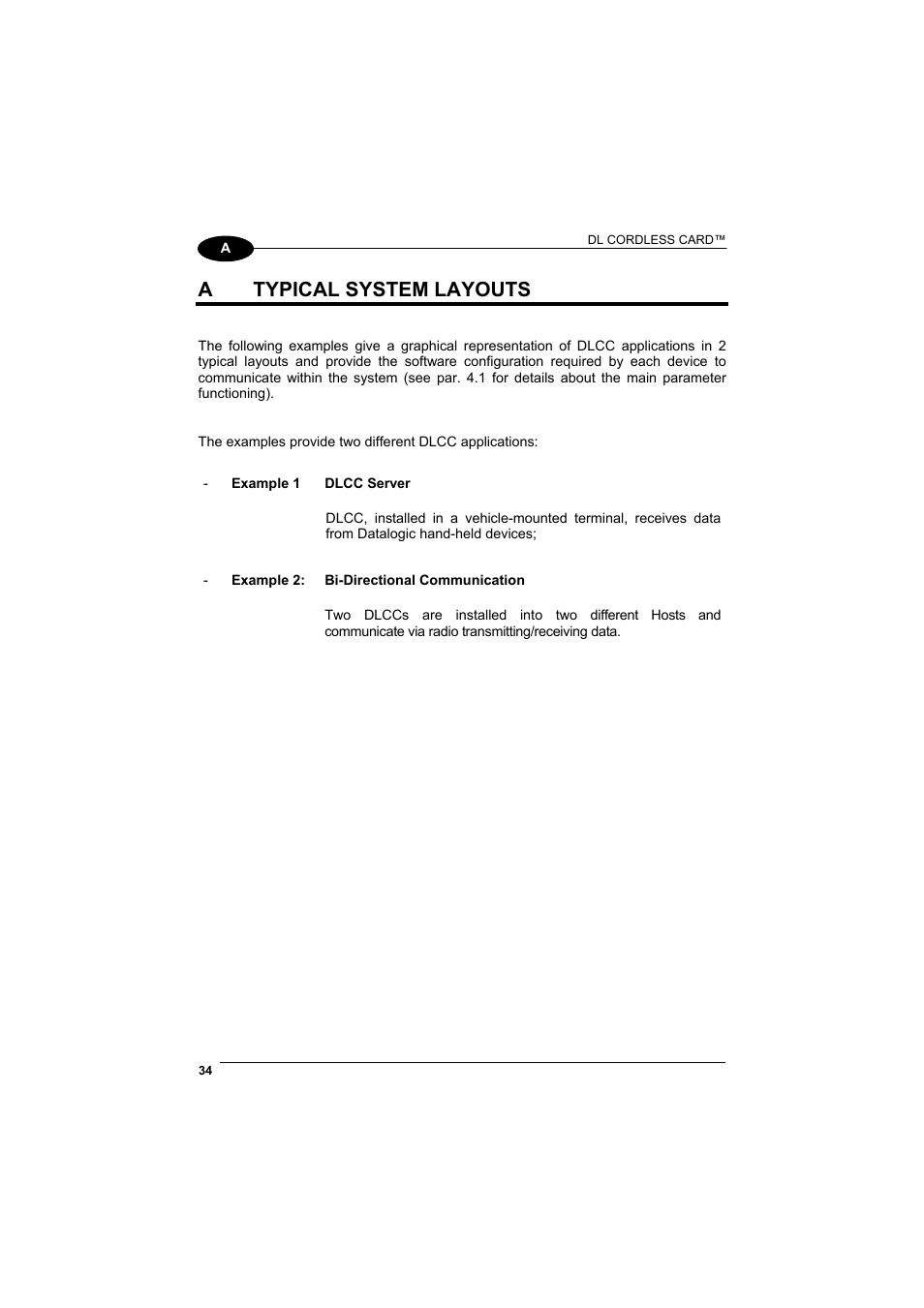 A typical system layouts, Typical system layouts, Atypical system layouts | Datalogic Scanning DL Cordless Card DLCC User Manual | Page 48 / 55