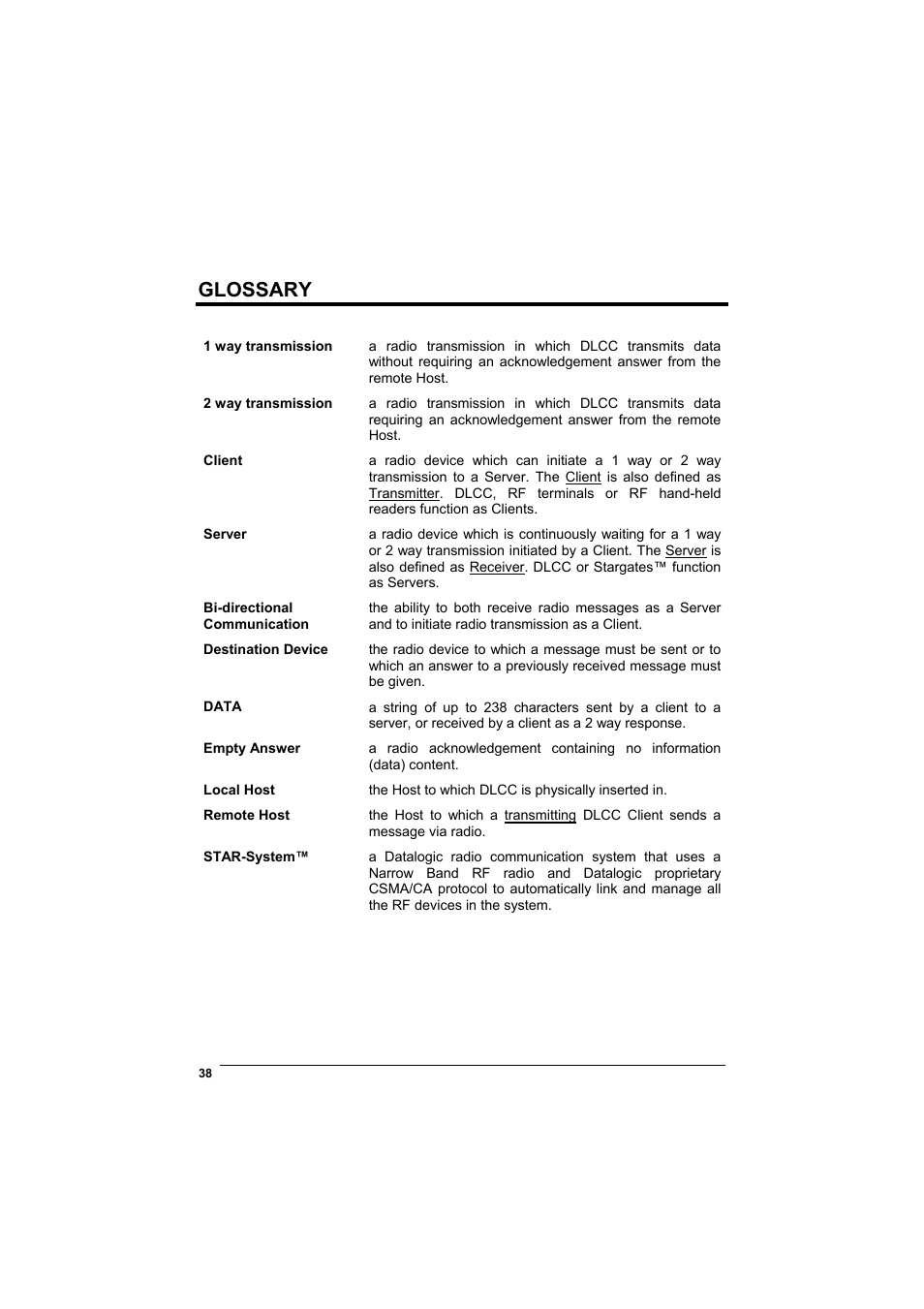 Glossary | Datalogic Scanning DL Cordless Card DLCC User Manual | Page 52 / 55
