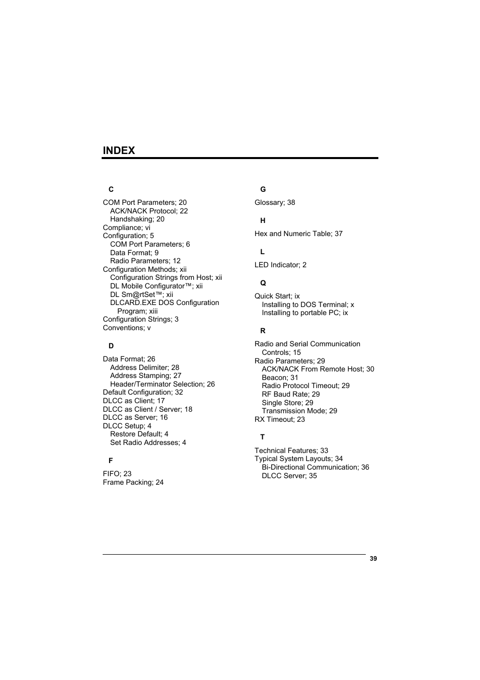 Index | Datalogic Scanning DL Cordless Card DLCC User Manual | Page 53 / 55