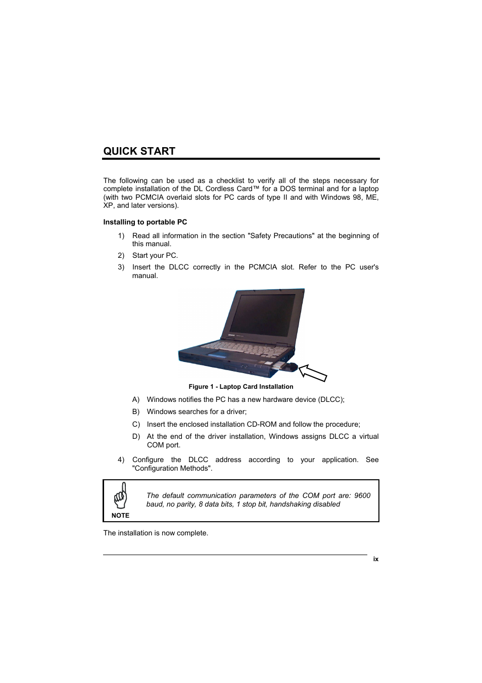 Quick start | Datalogic Scanning DL Cordless Card DLCC User Manual | Page 9 / 55
