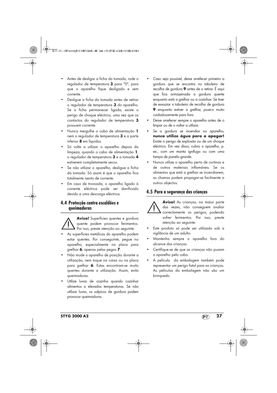 4 protecção contra escaldões e queimaduras, 5 para a segurança das crianças | Silvercrest STYG 2000 A2 User Manual | Page 29 / 54