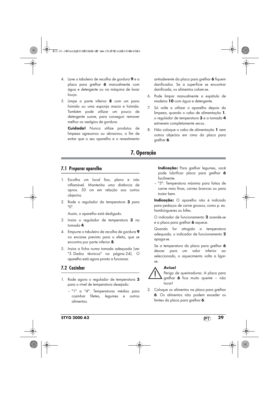 Operação, 1 preparar aparelho, 2 cozinhar | Silvercrest STYG 2000 A2 User Manual | Page 31 / 54