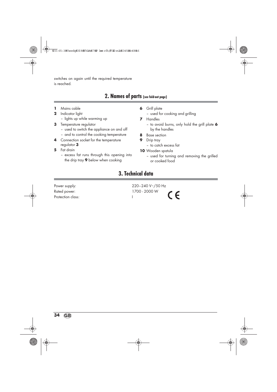 Names of parts, Technical data | Silvercrest STYG 2000 A2 User Manual | Page 36 / 54