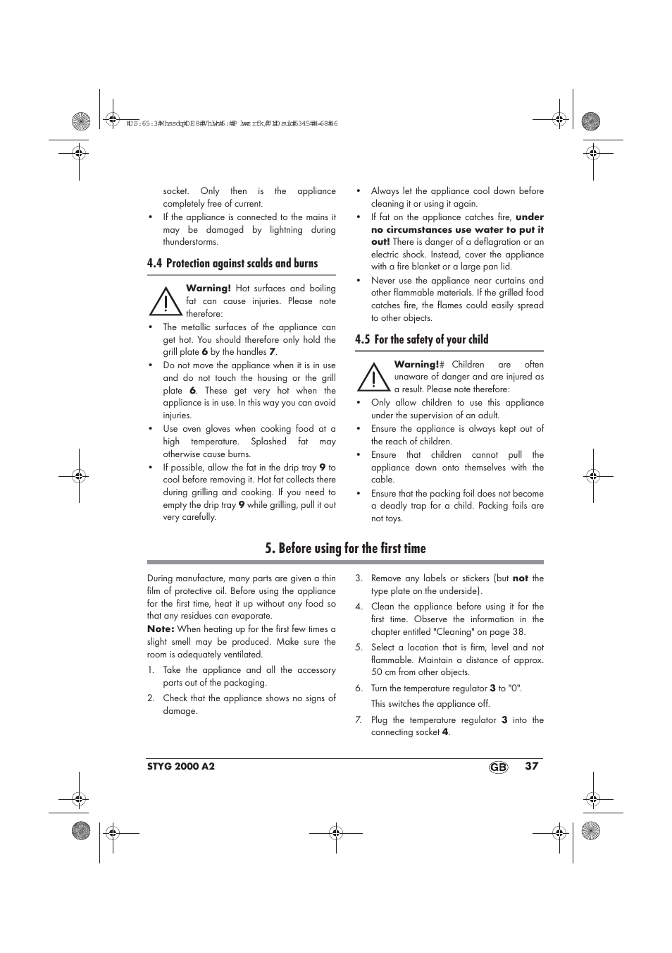 Before using for the first time, 4 protection against scalds and burns, 5 for the safety of your child | Silvercrest STYG 2000 A2 User Manual | Page 39 / 54
