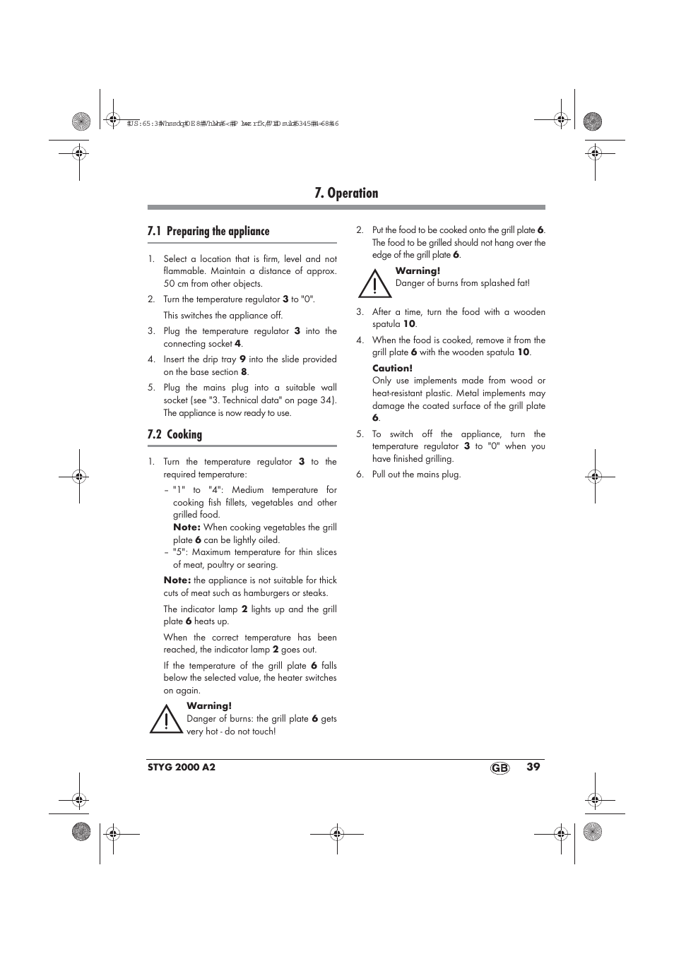 Operation, 1 preparing the appliance, 2 cooking | Silvercrest STYG 2000 A2 User Manual | Page 41 / 54
