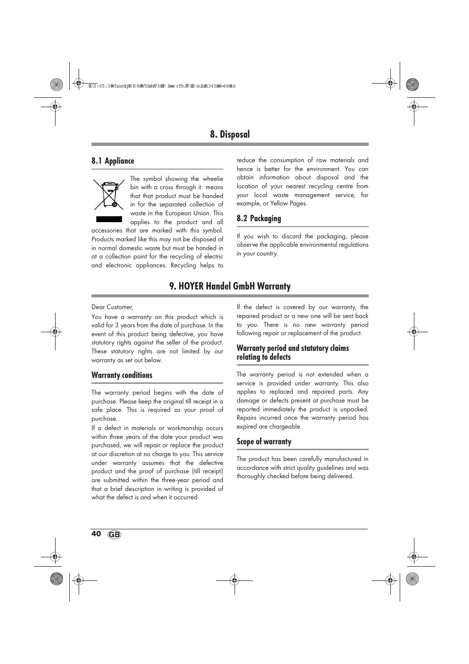 Disposal, Hoyer handel gmbh warranty | Silvercrest STYG 2000 A2 User Manual | Page 42 / 54