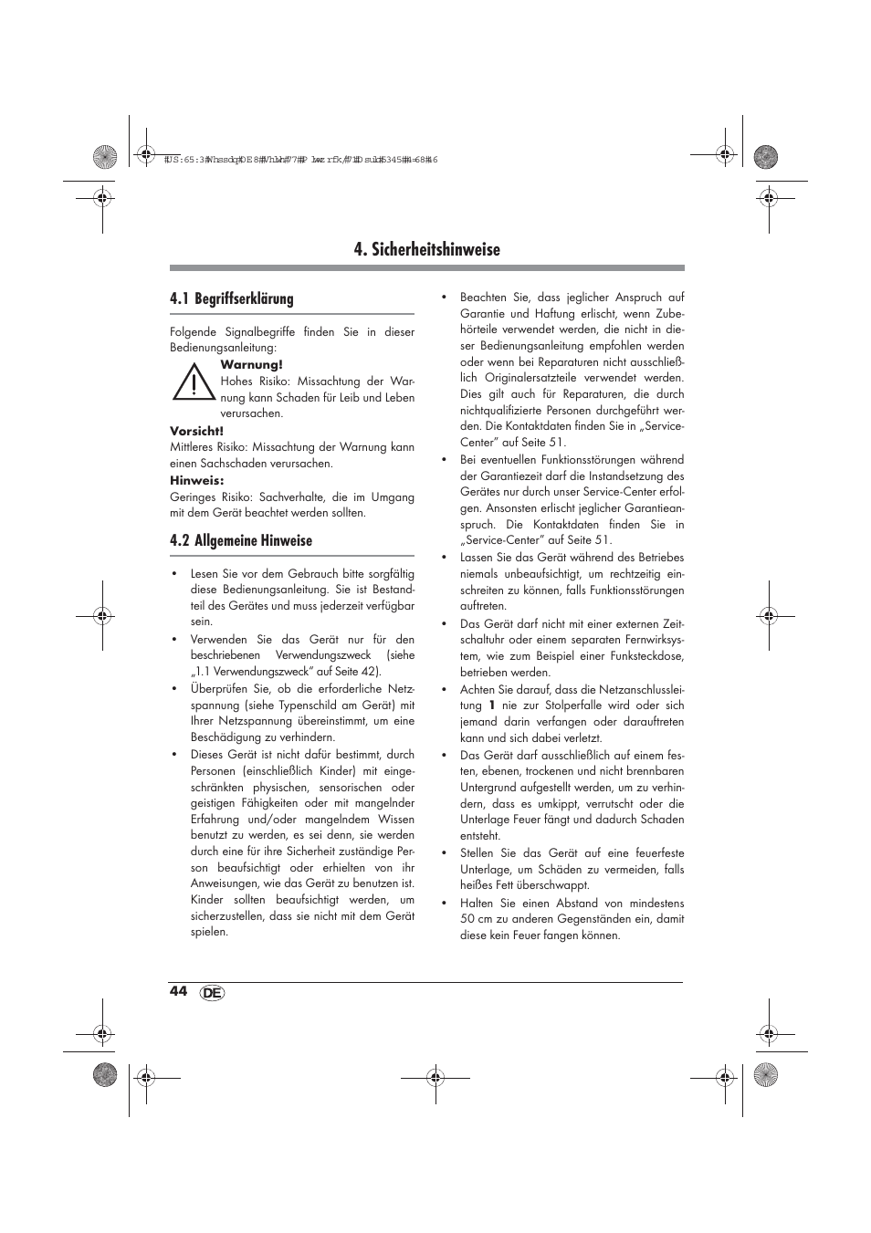 Sicherheitshinweise, 1 begriffserklärung, 2 allgemeine hinweise | Silvercrest STYG 2000 A2 User Manual | Page 46 / 54