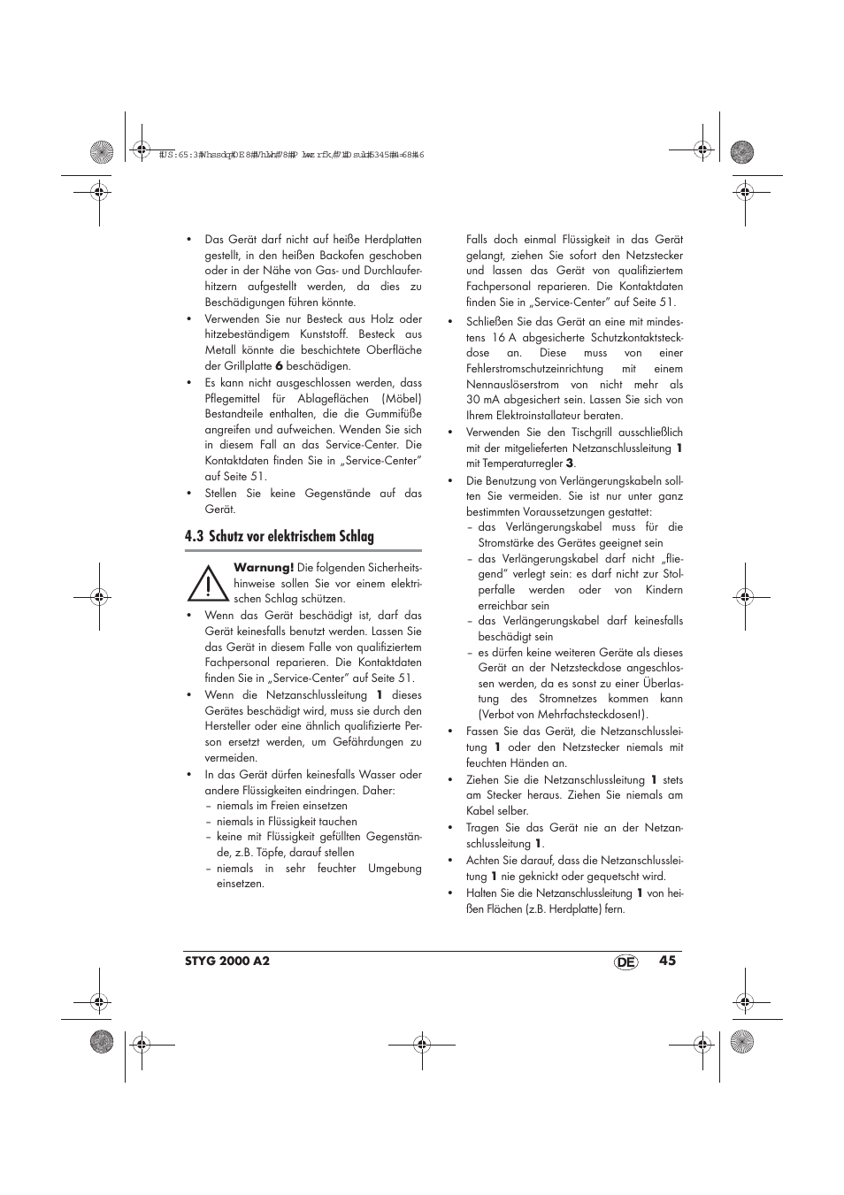 3 schutz vor elektrischem schlag | Silvercrest STYG 2000 A2 User Manual | Page 47 / 54