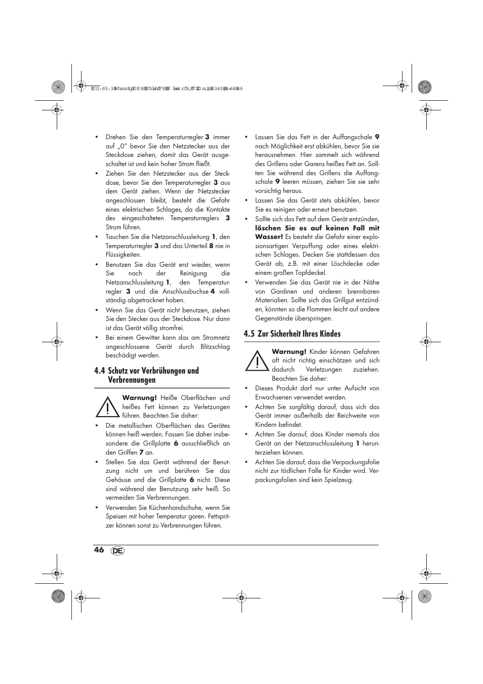 4 schutz vor verbrühungen und verbrennungen, 5 zur sicherheit ihres kindes | Silvercrest STYG 2000 A2 User Manual | Page 48 / 54