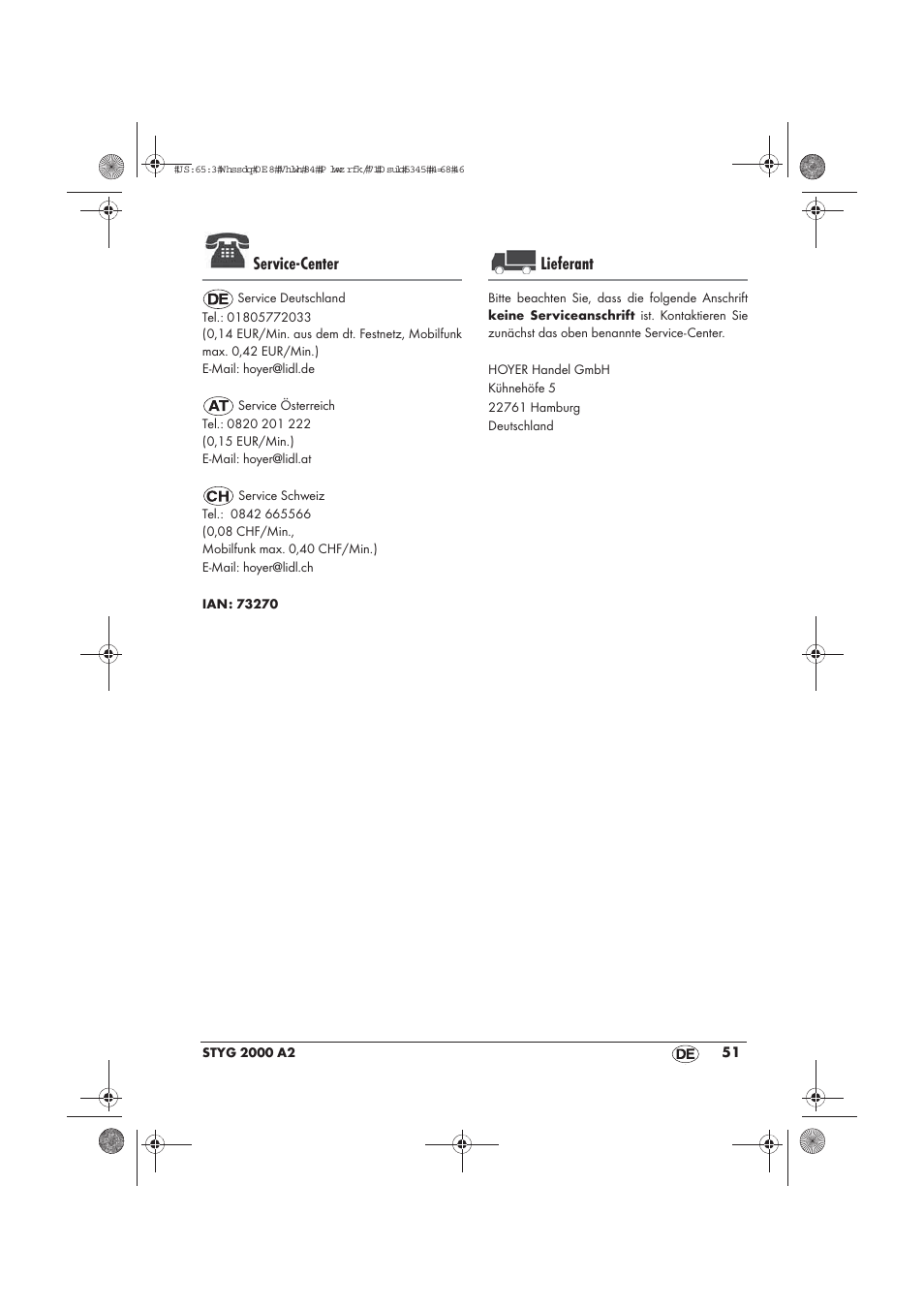 Service-center, Lieferant | Silvercrest STYG 2000 A2 User Manual | Page 53 / 54