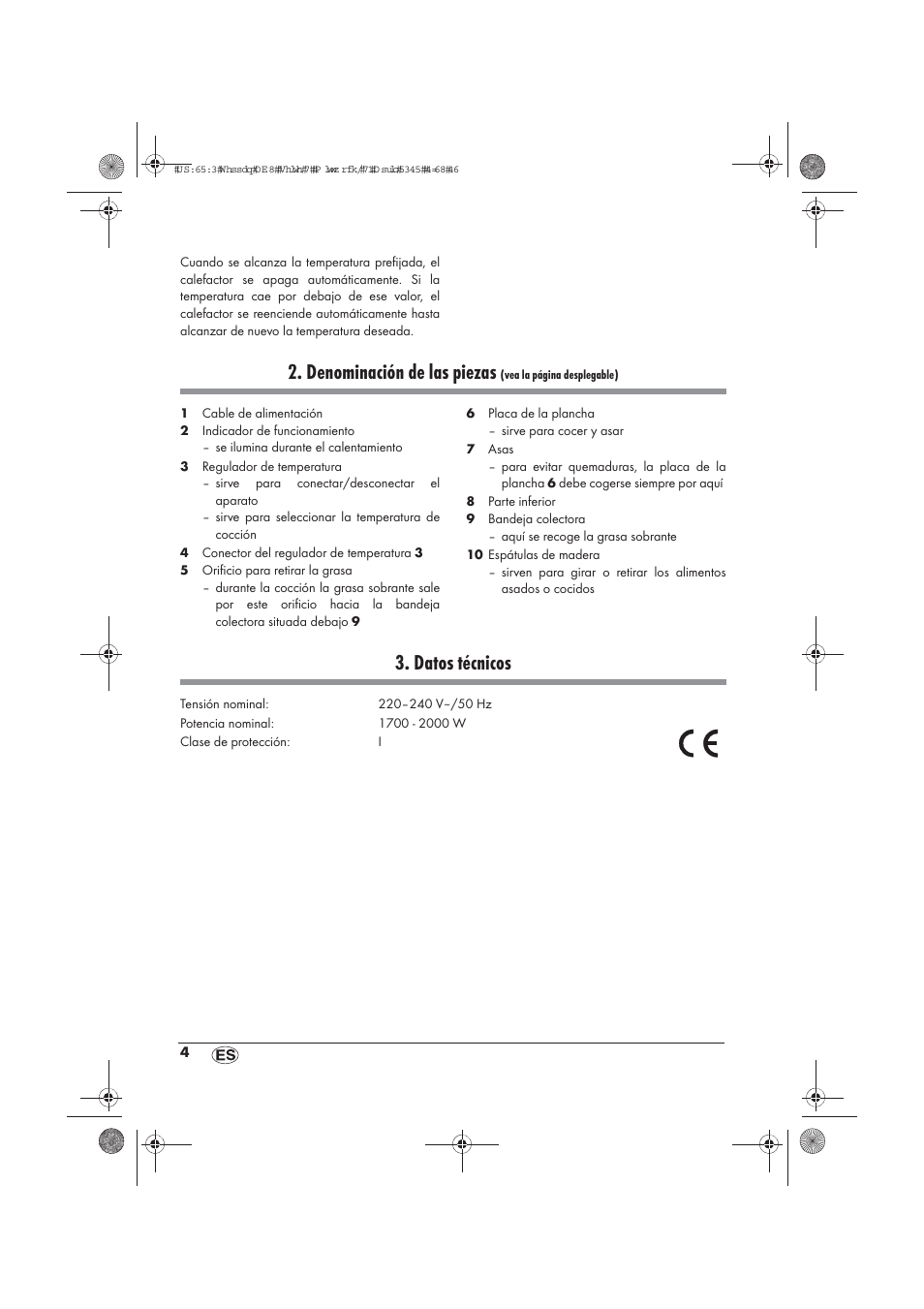 Denominación de las piezas, Datos técnicos | Silvercrest STYG 2000 A2 User Manual | Page 6 / 54