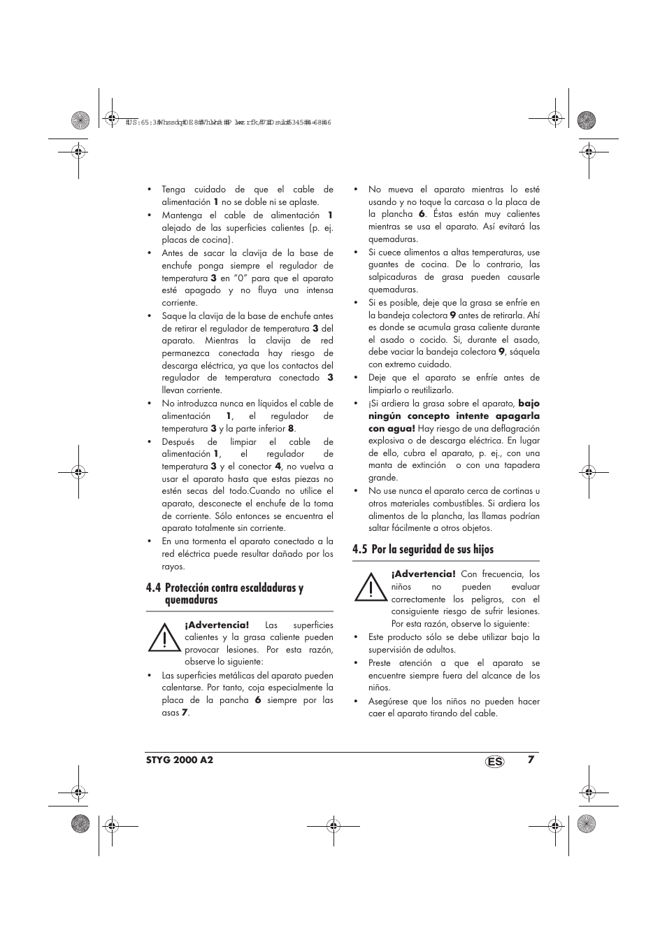 4 protección contra escaldaduras y quemaduras, 5 por la seguridad de sus hijos | Silvercrest STYG 2000 A2 User Manual | Page 9 / 54