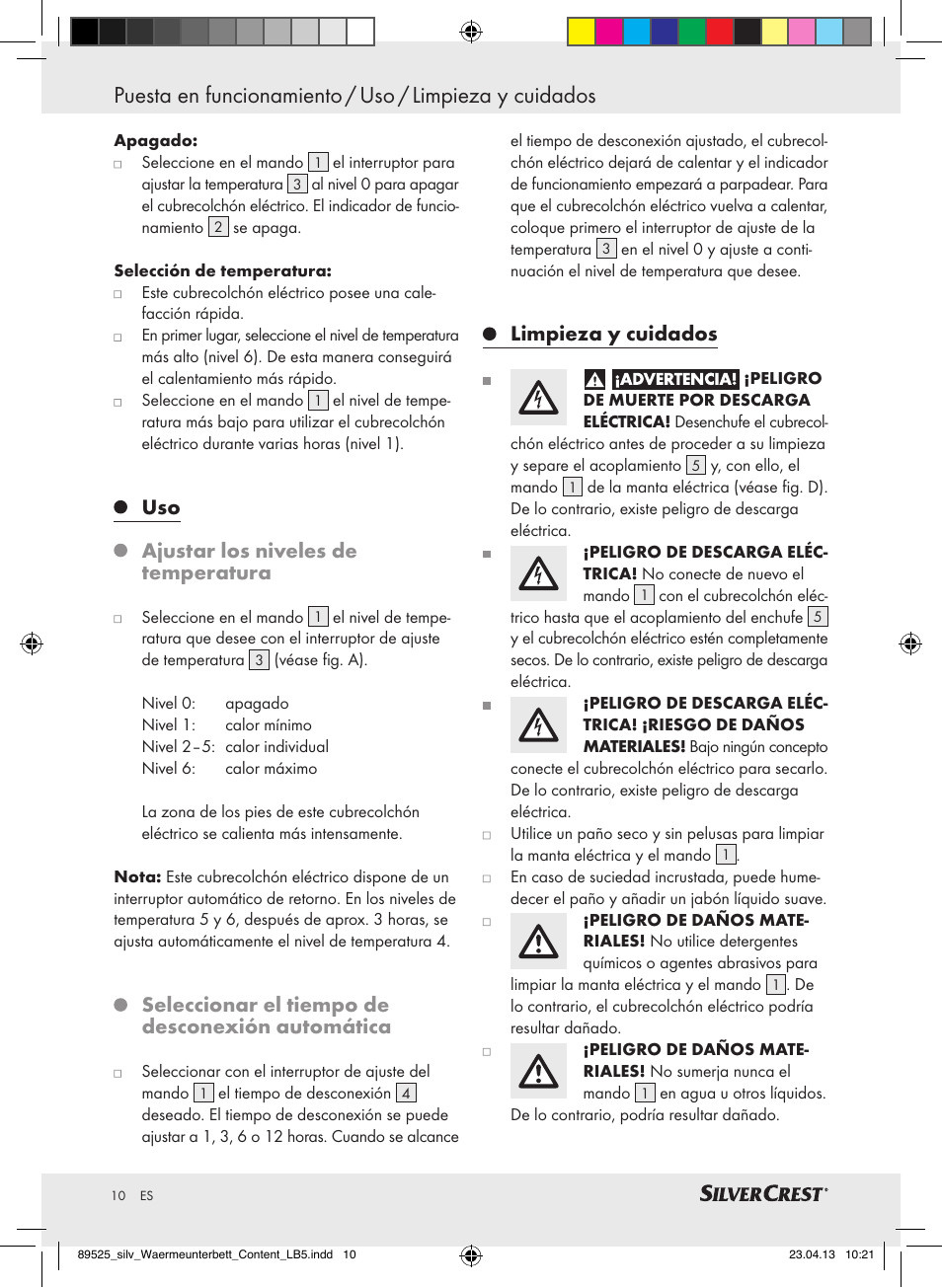 Uso ajustar los niveles de temperatura, Seleccionar el tiempo de desconexión automática, Limpieza y cuidados | Silvercrest SWUB 85 B2 User Manual | Page 10 / 37