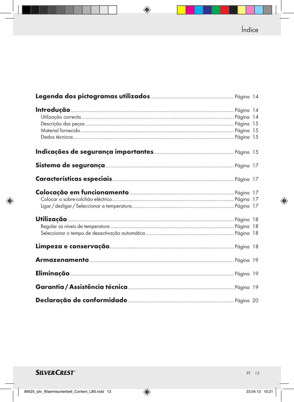 Índice | Silvercrest SWUB 85 B2 User Manual | Page 13 / 37