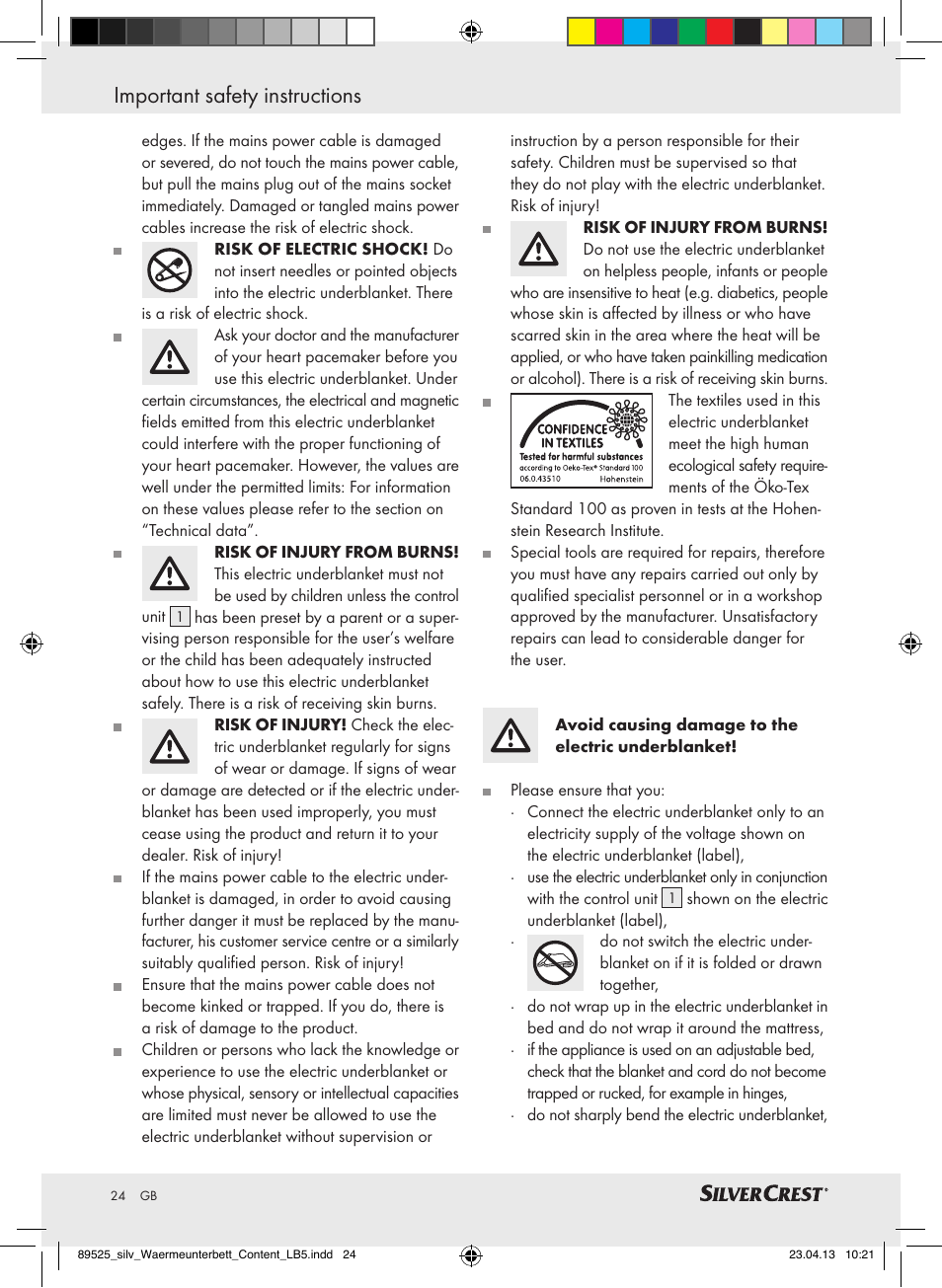 Important safety instructions | Silvercrest SWUB 85 B2 User Manual | Page 24 / 37