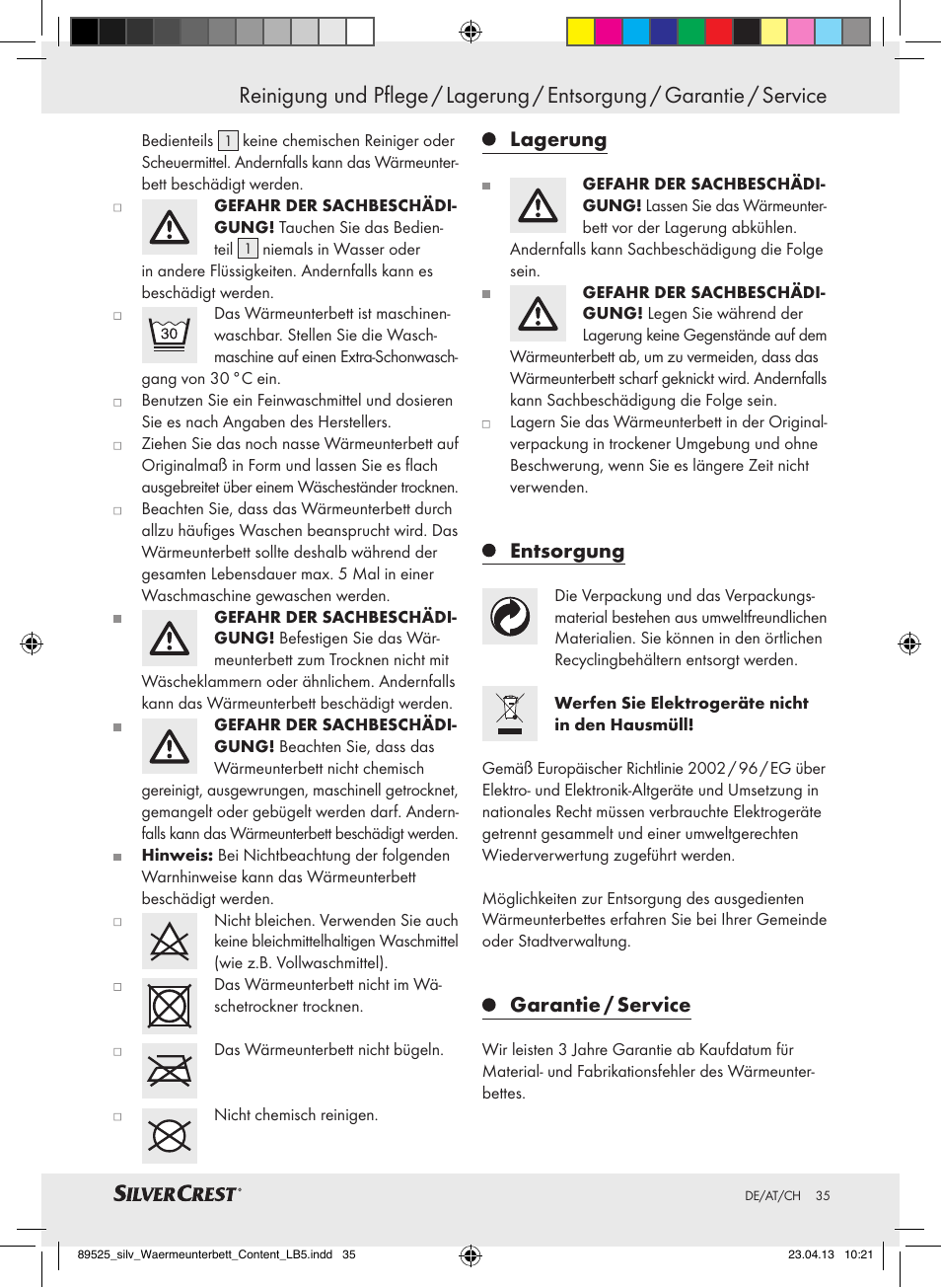 Lagerung, Entsorgung, Garantie / service | Silvercrest SWUB 85 B2 User Manual | Page 35 / 37