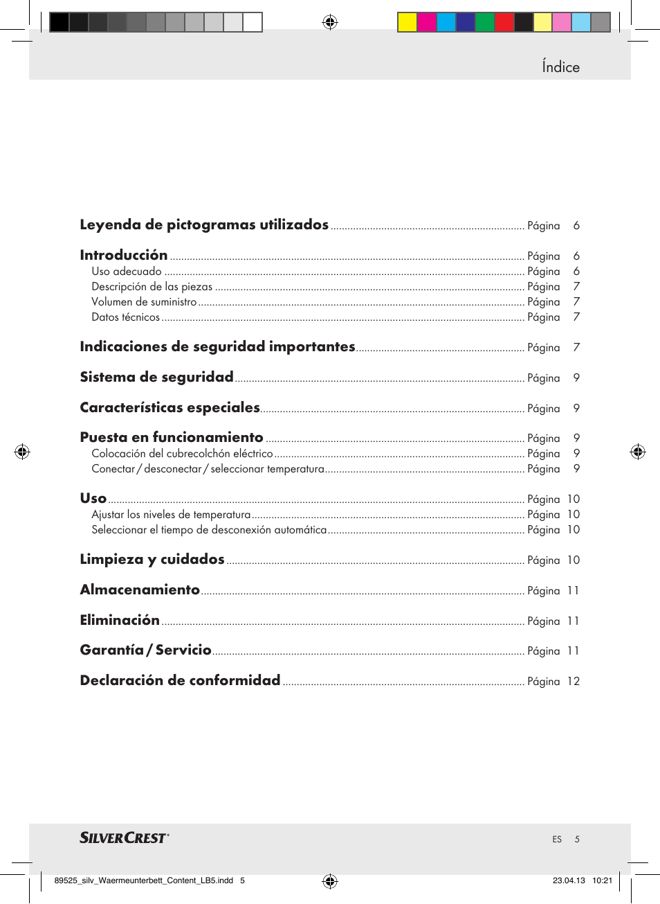Índice | Silvercrest SWUB 85 B2 User Manual | Page 5 / 37