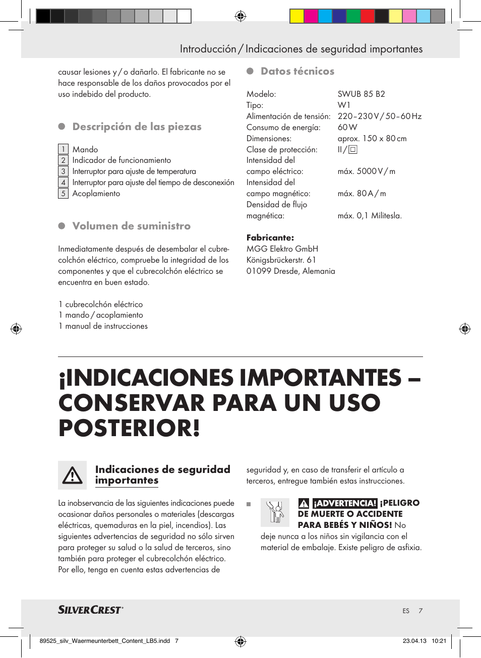 Silvercrest SWUB 85 B2 User Manual | Page 7 / 37
