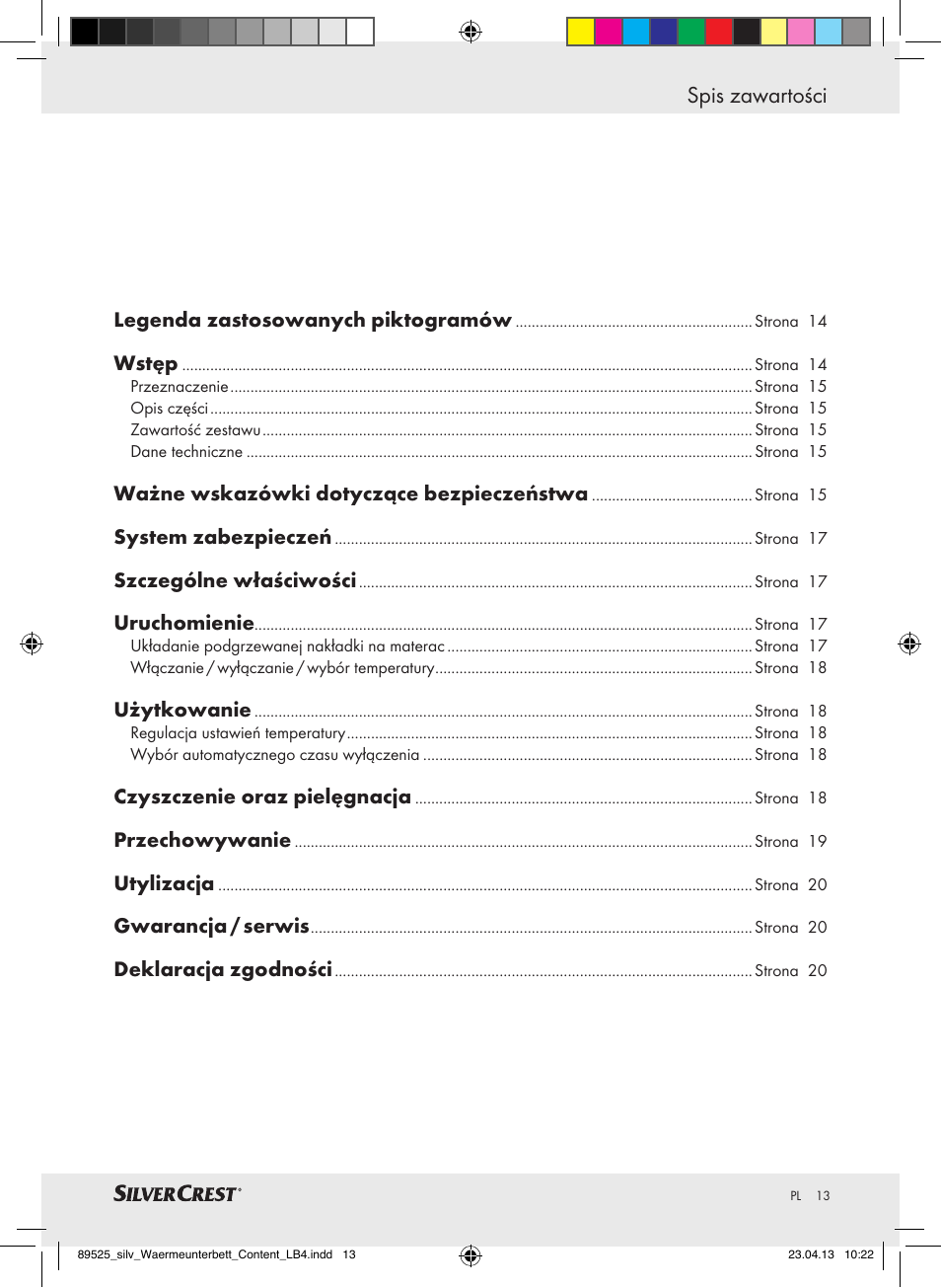 Spis zawartości | Silvercrest SWUB 85 B2 User Manual | Page 13 / 63