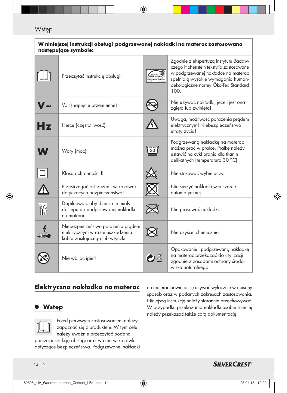 Wstęp, Elektryczna nakładka na materac wstęp | Silvercrest SWUB 85 B2 User Manual | Page 14 / 63