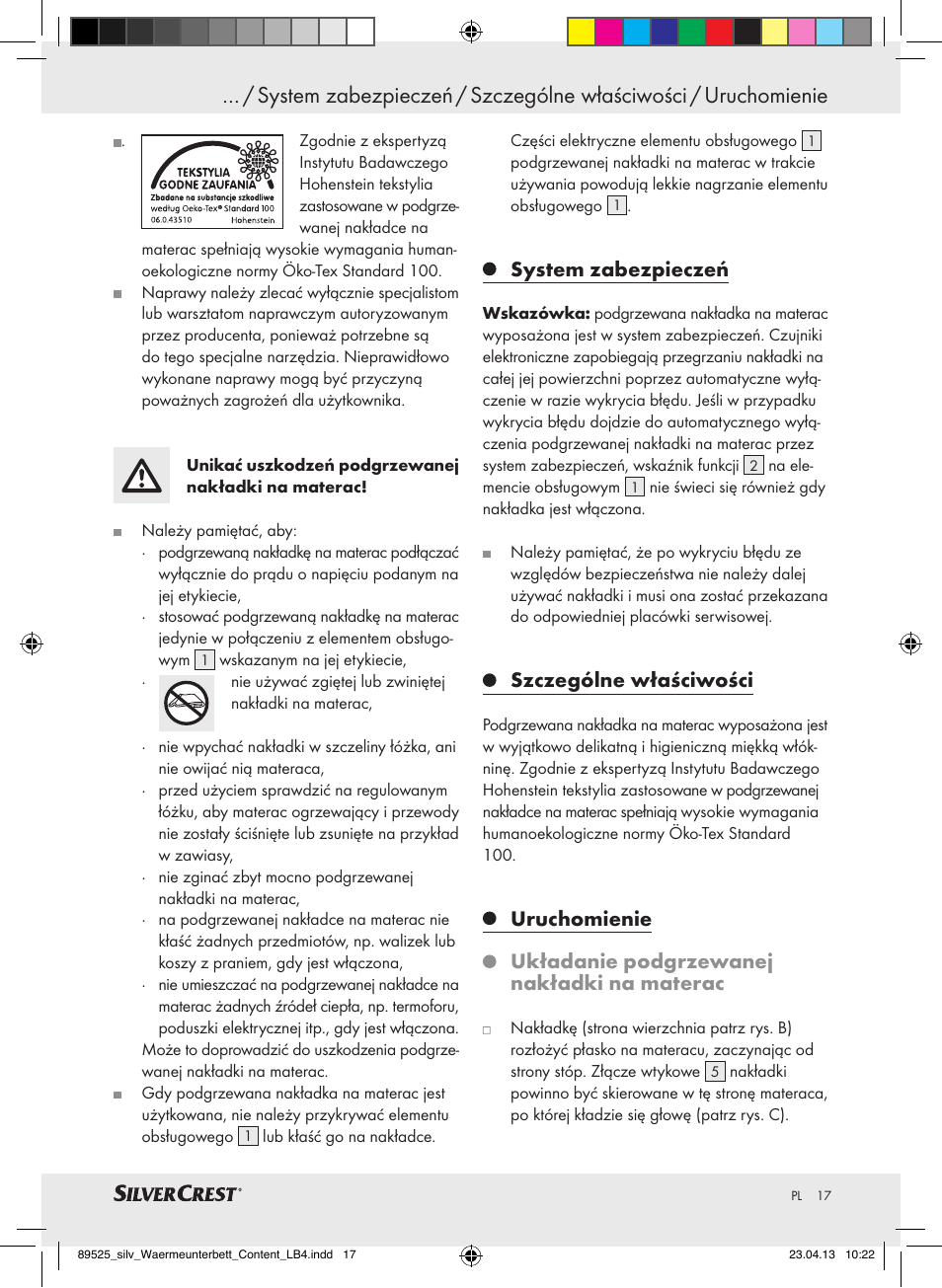 System zabezpieczeń, Szczególne właściwości | Silvercrest SWUB 85 B2 User Manual | Page 17 / 63