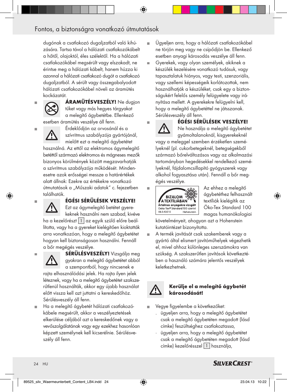 Fontos, a biztonságra vonatkozó útmutatások | Silvercrest SWUB 85 B2 User Manual | Page 24 / 63