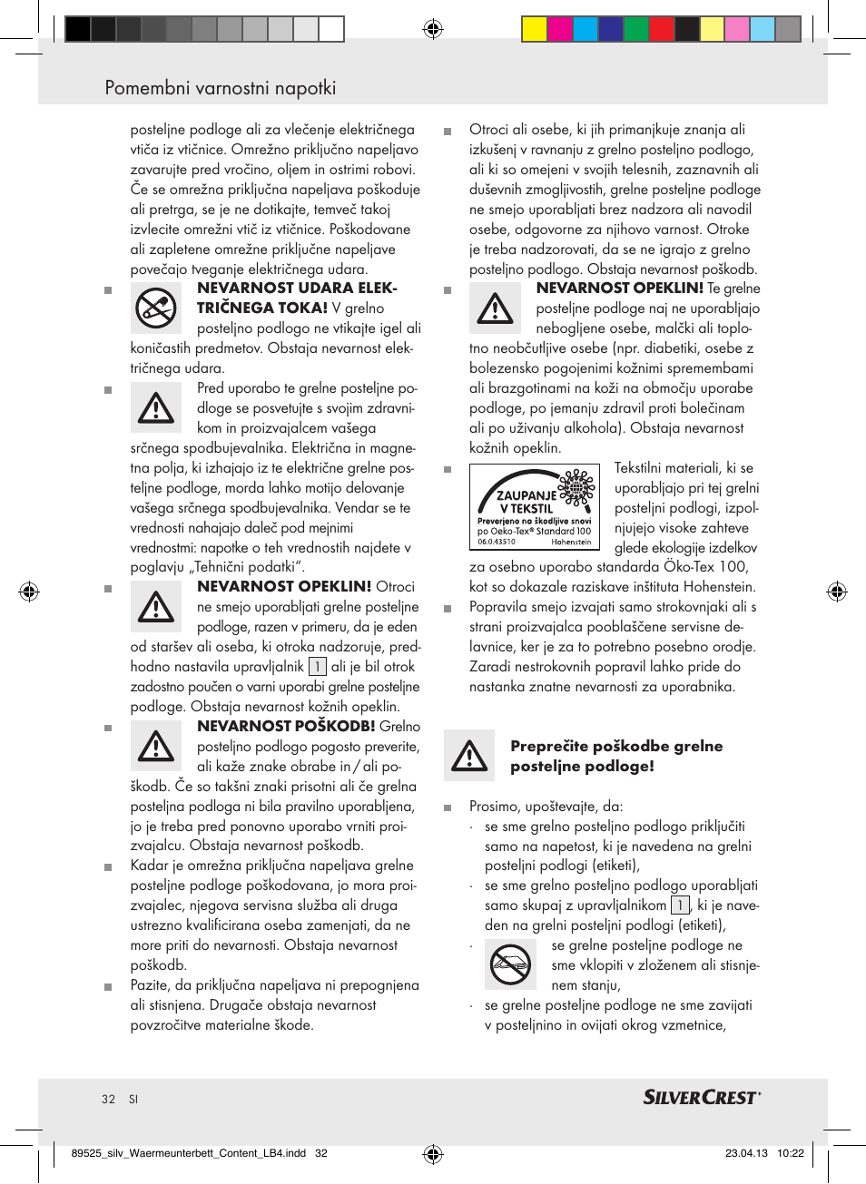 Pomembni varnostni napotki | Silvercrest SWUB 85 B2 User Manual | Page 32 / 63