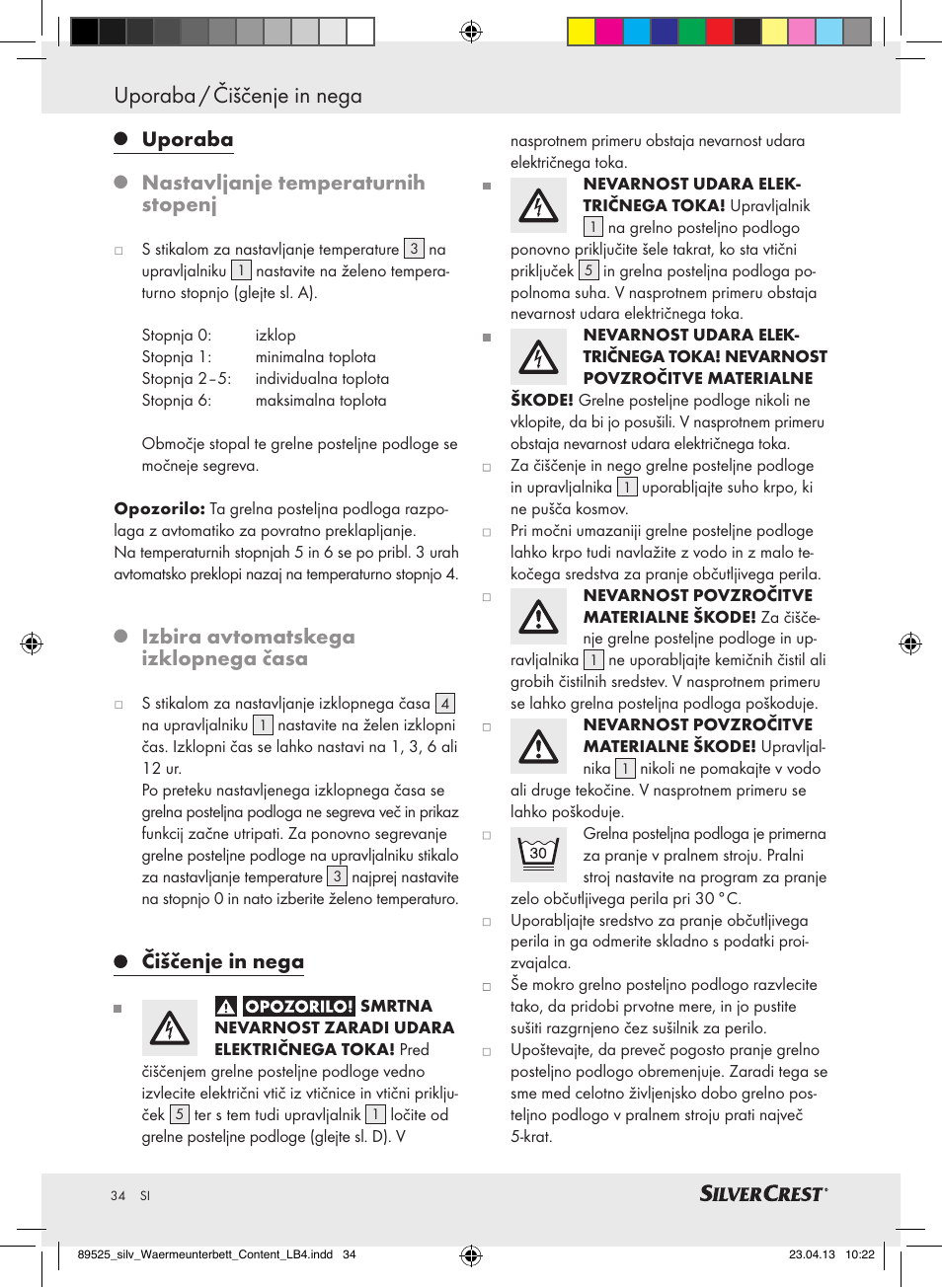 Uporaba / čiščenje in nega, Uporaba, Nastavljanje temperaturnih stopenj | Izbira avtomatskega izklopnega časa, Čiščenje in nega | Silvercrest SWUB 85 B2 User Manual | Page 34 / 63