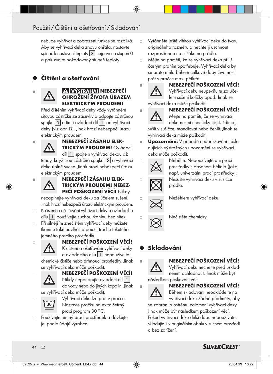 Použití / čištění a ošetřování / skladování, Čištění a ošetřování, Skladování | Silvercrest SWUB 85 B2 User Manual | Page 44 / 63
