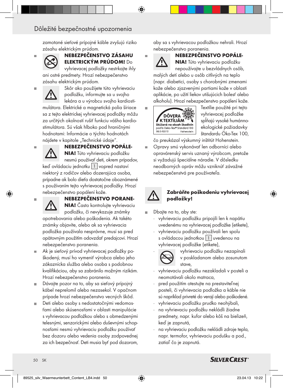 Dôležité bezpečnostné upozornenia | Silvercrest SWUB 85 B2 User Manual | Page 50 / 63