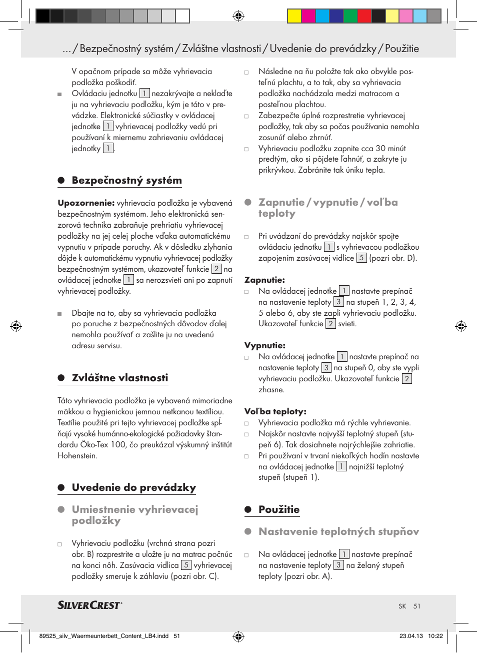 Bezpečnostný systém, Zvláštne vlastnosti, Zapnutie / vypnutie / voľba teploty | Použitie nastavenie teplotných stupňov | Silvercrest SWUB 85 B2 User Manual | Page 51 / 63