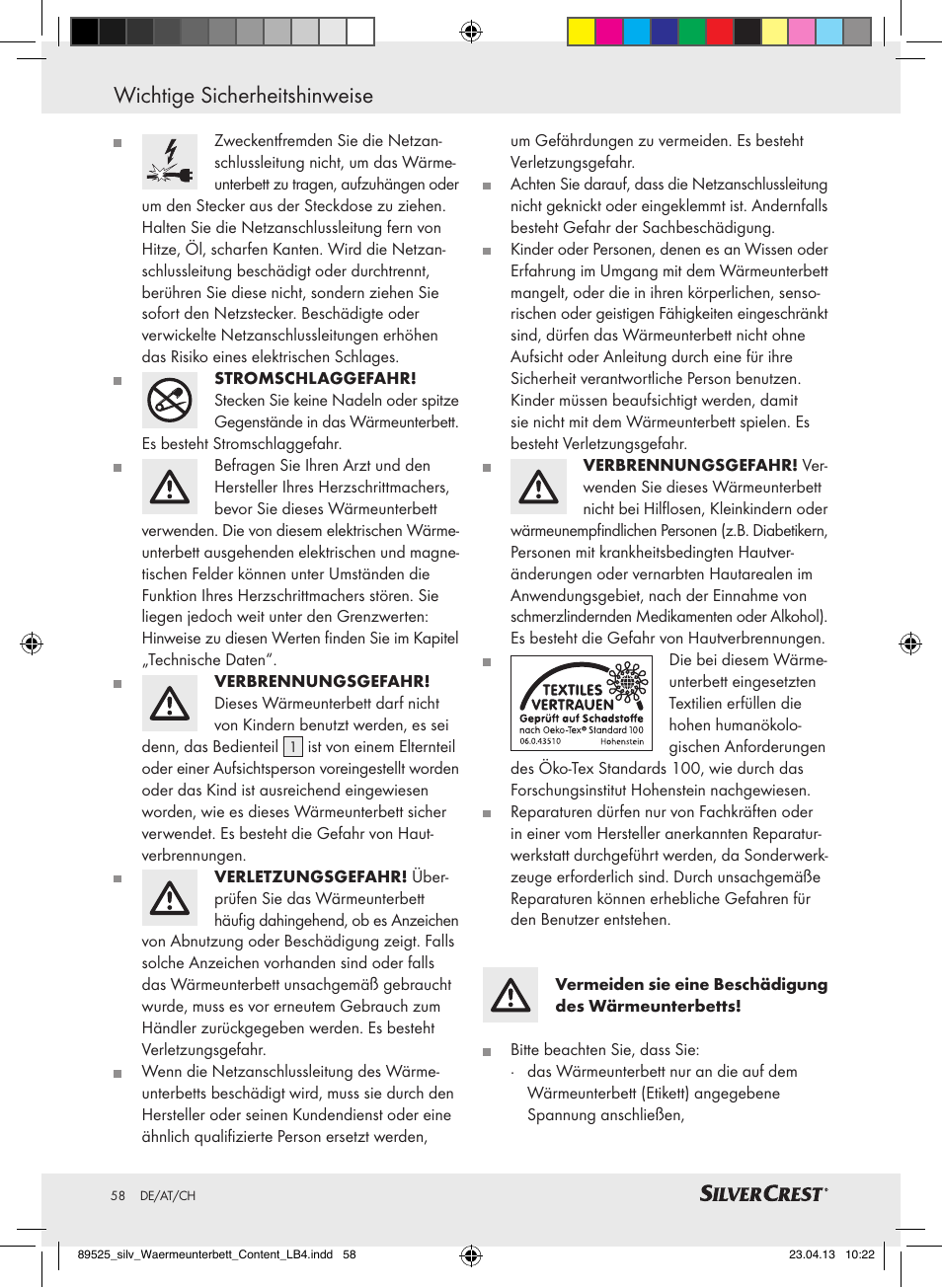 Wichtige sicherheitshinweise | Silvercrest SWUB 85 B2 User Manual | Page 58 / 63