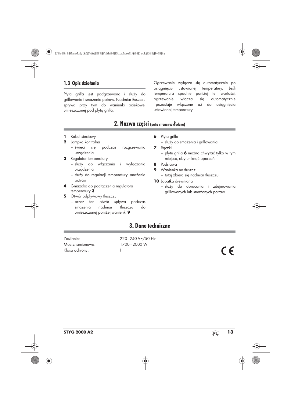 Nazwa części, Dane techniczne, 3 opis działania | Silvercrest STYG 2000 A2 User Manual | Page 15 / 70