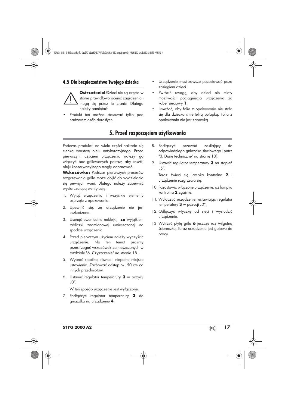 Przed rozpoczęciem użytkowania, 5 dla bezpieczeństwa twojego dziecka | Silvercrest STYG 2000 A2 User Manual | Page 19 / 70