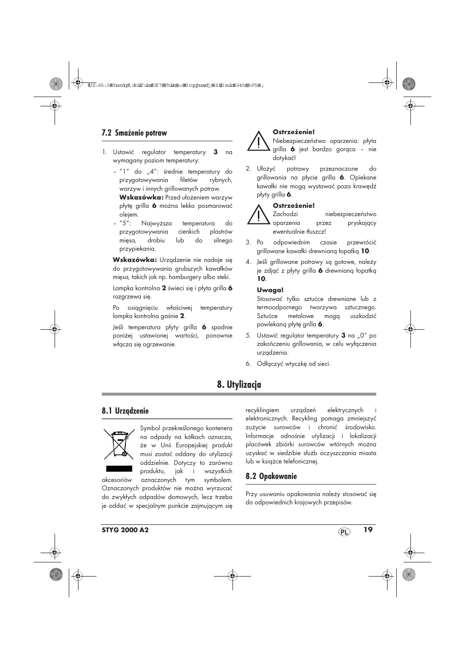 Utylizacja, 2 smażenie potraw, 1 urządzenie | 2 opakowanie | Silvercrest STYG 2000 A2 User Manual | Page 21 / 70