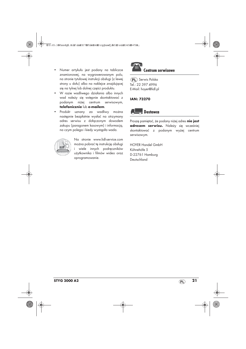 Centrum serwisowe, Dostawca | Silvercrest STYG 2000 A2 User Manual | Page 23 / 70