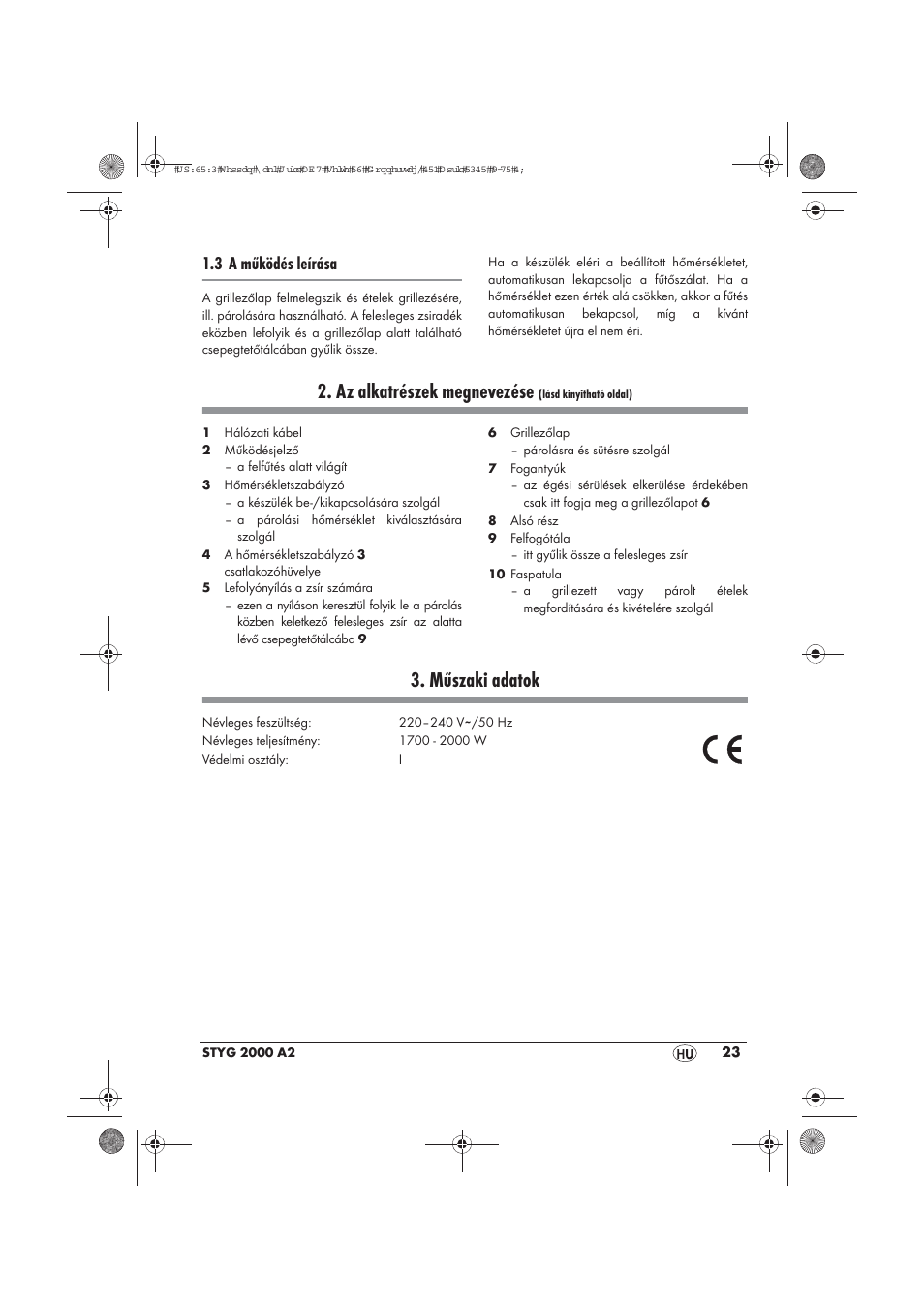 Az alkatrészek megnevezése, Műszaki adatok, 3 a működés leírása | Silvercrest STYG 2000 A2 User Manual | Page 25 / 70