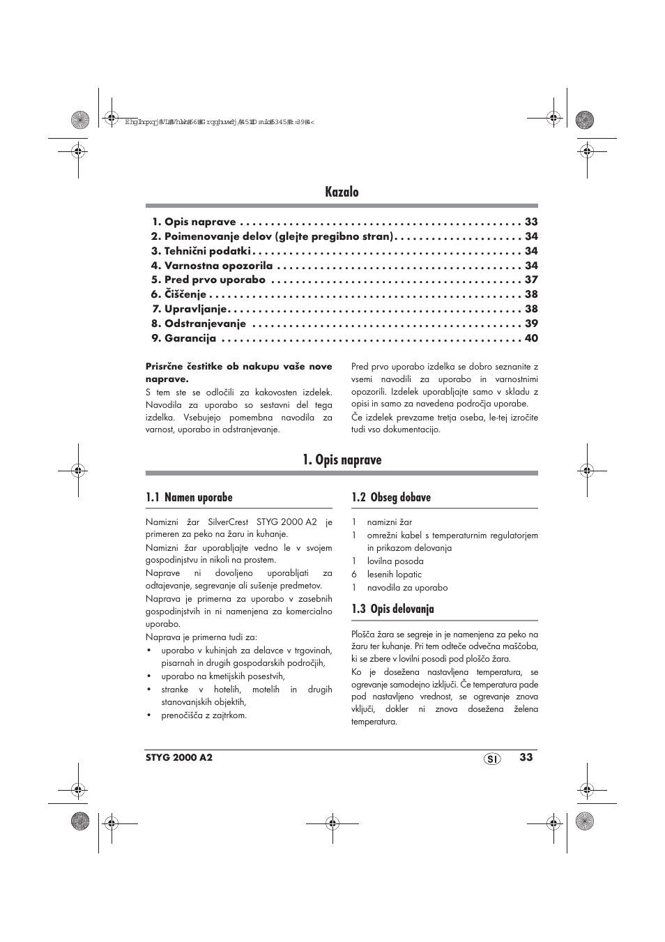 Kazalo, Opis naprave, 1 namen uporabe | 2 obseg dobave, 3 opis delovanja | Silvercrest STYG 2000 A2 User Manual | Page 35 / 70