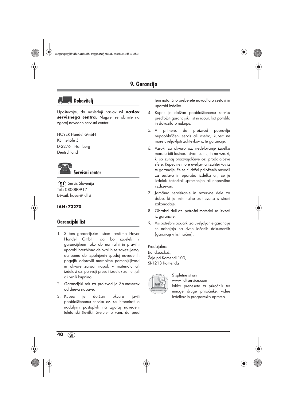 Garancija, Dobavitelj, Servisni center | Garancijski list | Silvercrest STYG 2000 A2 User Manual | Page 42 / 70